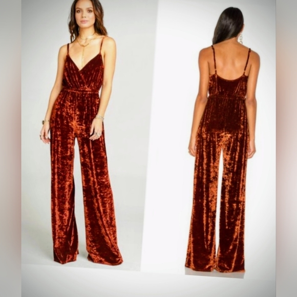 Show Me Your MuMu Pants - Show Me Your Mumu The Richards Jumpsuit Copper Crushed Velvet Size Small EUC